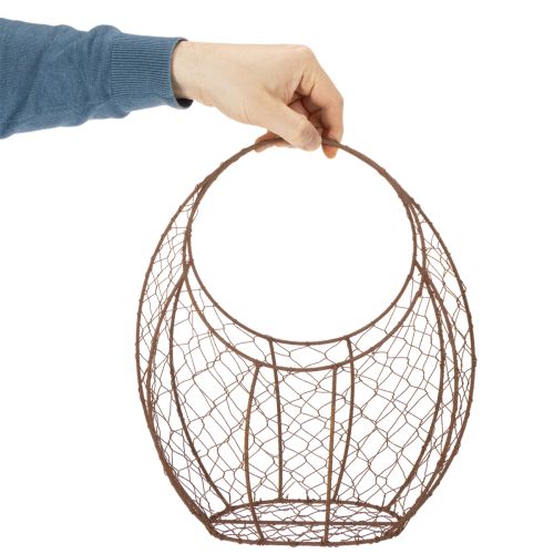 Panier en fil de fer, jardinière en métal, décoration printanière, panier de Pâques, marron, finition rouille, H 34 cm x L 30 cm | Floristik24.be