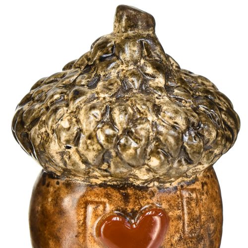 Article Glands décoratifs en céramique avec motif coeur marron 6 cm - décoration de table d&#39;automne - 6 pièces