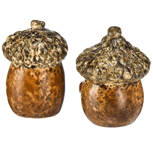 Article Glands décoratifs en céramique avec motif coeur marron 6 cm - décoration de table d&#39;automne - 6 pièces