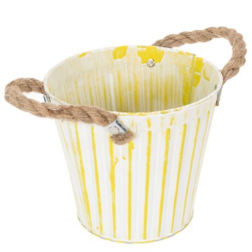 Article Seau à planter, jardinière avec poignées, décoration en métal rose/vert/jaune style shabby chic Ø16,5 cm H15 cm, ensemble de 3 pièces