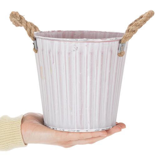 Article Seau à planter, jardinière avec poignées, décoration en métal rose/vert/jaune style shabby chic Ø16,5 cm H15 cm, ensemble de 3 pièces