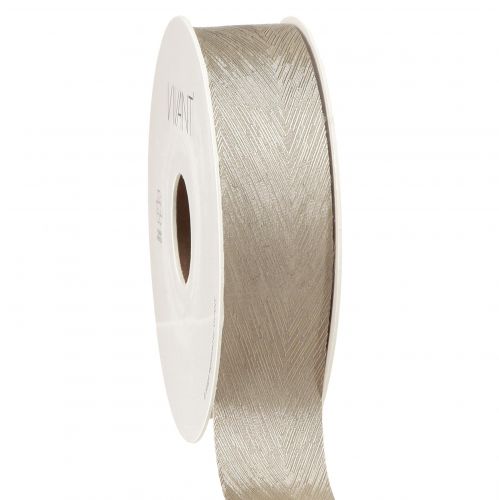 Ruban de soie élégant avec imprimé plumes en argent - parfait pour les décorations festives largeur 25mm longueur 15m