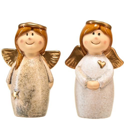 Article Figurines décoratives d&#39;ange – Crème et blanc avec accents dorés, 13 cm – Embellissement céleste pour votre maison – Lot de 2