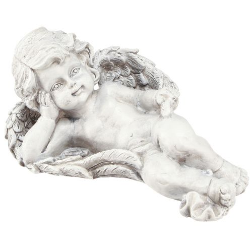 Floristik24 Figurine décorative ange couché décoration funéraire polyrésine grise 22cm