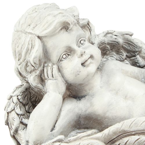 Article Figurine décorative ange couché décoration funéraire polyrésine grise 22cm