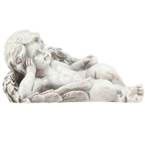 Article Figurine décorative ange couché décoration funéraire polyrésine grise 22cm