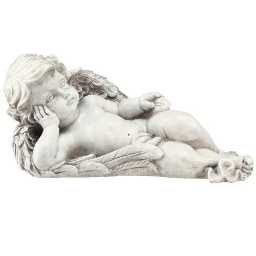 Article Décoration tombe ange couché polyrésine gris blanc 31×16cm