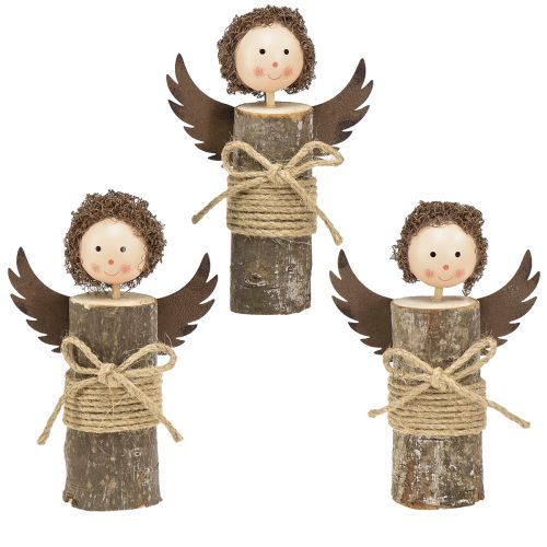 Floristik24 Ange avec boucles décoration en bois Noël naturel H15cm 3 pcs
