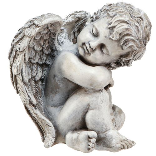 Floristik24 Figurine décorative ange assis décoration funéraire polyrésine grise H18cm