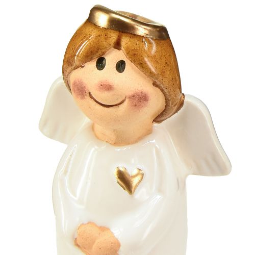 Article Adorable ange en céramique aux accents dorés blanc 7 cm - idée cadeau et décoration amoureuse - 6 pcs