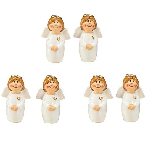 Article Adorable ange en céramique aux accents dorés blanc 7 cm - idée cadeau et décoration amoureuse - 6 pcs