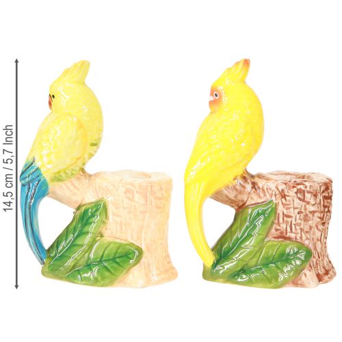 Article Bougeoir exotique oiseaux en céramique peint à la main H14,5cm 2 pcs
