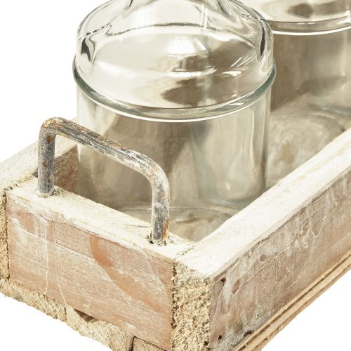 Article Bouteille décorative en verre avec plateau en bois vintage 24x9,5x14cm
