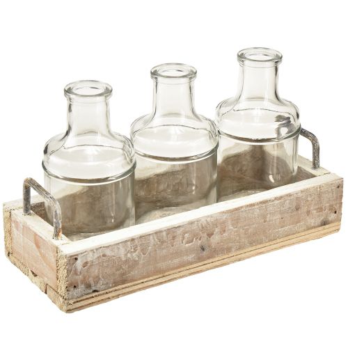 Article Bouteille décorative en verre avec plateau en bois vintage 24x9,5x14cm