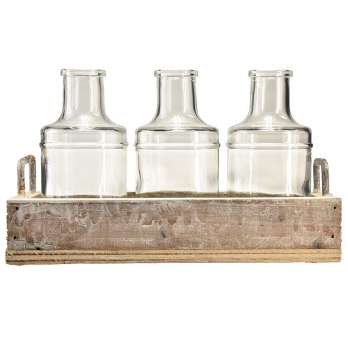 Article Bouteille décorative en verre avec plateau en bois vintage 24x9,5x14cm