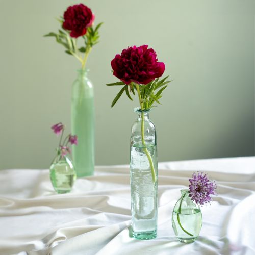 Vase décoratif bouteille en verre transparent/vert rétro Ø6,5cm H30cm