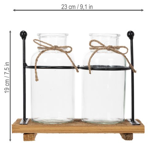 Vase décoratif en forme de bouteille, verre et bois, 23 x 12 x 19,5 cm, lot de 2 | Floristik24.be