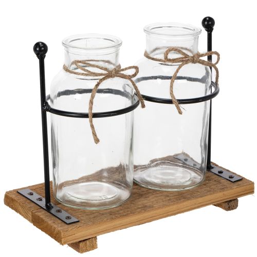Vase décoratif en forme de bouteille, verre et bois, 23 x 12 x 19,5 cm, lot de 2 acheter | Floristik24.be
