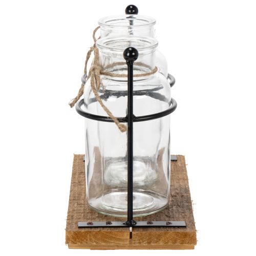 Vase décoratif en forme de bouteille, verre et bois, 23 x 12 x 19,5 cm, lot de 2 | Floristik24.be