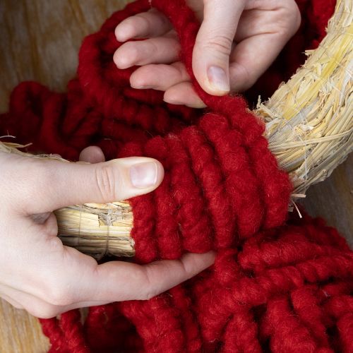 Article Cordon en laine duveteuse Mirabell avec jute, rouge, 25 m