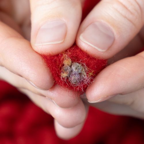 Article Cordon en laine duveteuse Mirabell avec jute, rouge, 25 m