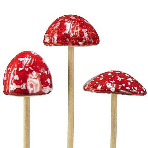 Floristik24 Champignons vénéneux sur bâton, rouge, 4 cm, lot de 6 - champignons de jardin décoratifs pour la décoration d'automne
