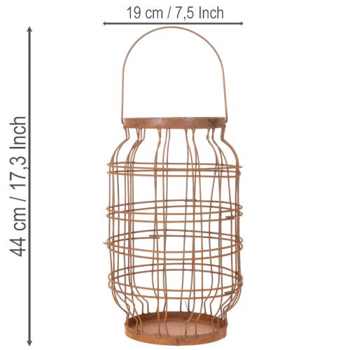 Lanterne de jardin, métal, finition rouillée, poignée, style vintage, Ø19,5 cm | Floristik24.be