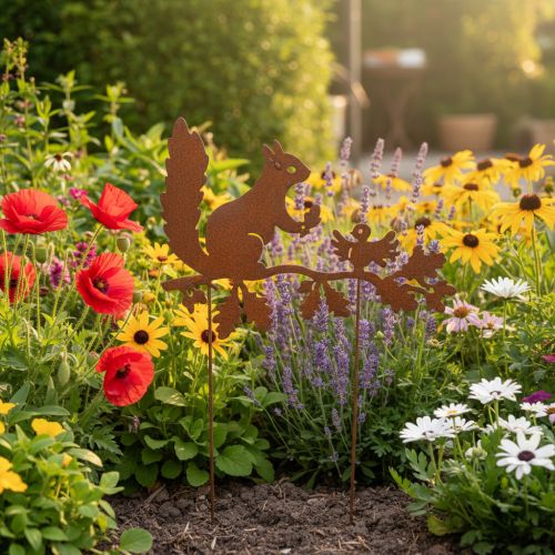 Écureuil décoratif de jardin sur piquet, métal vieilli, 42 cm de haut, 3 pièces | Floristik24.be