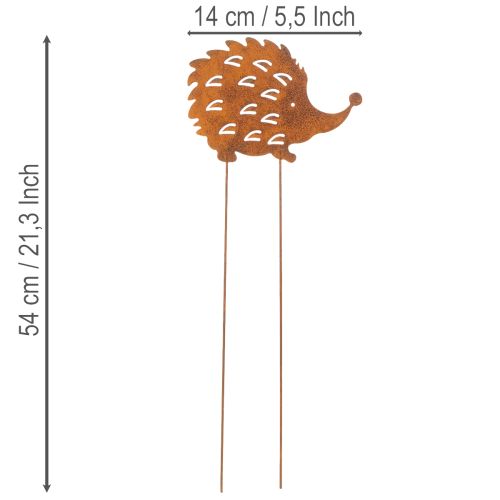 Piquet de jardin décoratif en forme de hérisson à patine rouillée, 20 cm | Floristik24.be