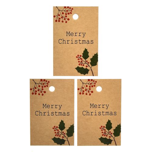 Article Étiquettes cadeaux Joyeux Noël papier marron naturel 8,5×5,5cm 20 pcs