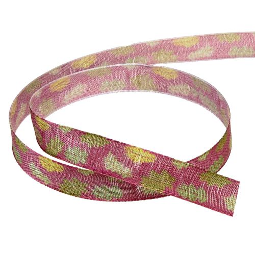 Article Ruban cadeau ruban en tissu d'automne avec feuilles de chêne vert bordeaux 15mm 18m