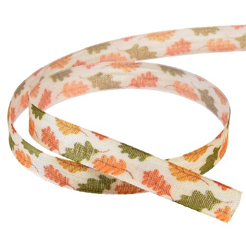 Article Ruban cadeau ruban en tissu d'automne avec feuilles de chêne crème 15mm 18m