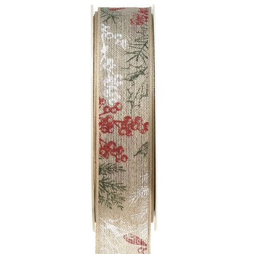 Ruban Cadeau Noël Baies Ilex Vert Rouge 25mm 15m