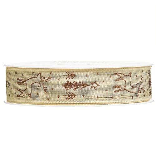 Article Ruban cadeau Noël renne marron crème B25 L18m
