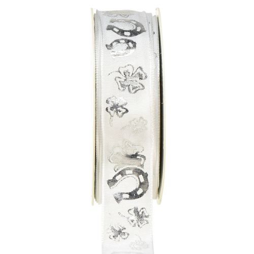 Floristik24 Ruban cadeau ruban décoratif argent blanc Réveillon du Nouvel An 25mm 18m