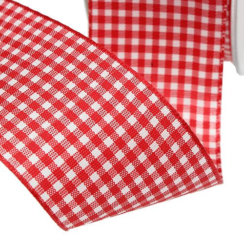 Article Ruban cadeau avec lisière 20m à carreaux rouge