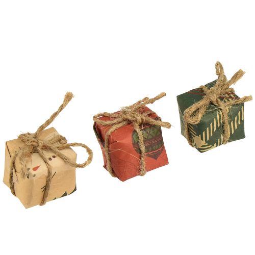 Mini set coffrets cadeaux en papier, rouge-vert-naturel, 2,5x3 cm 18 pièces - Décoration de Noël