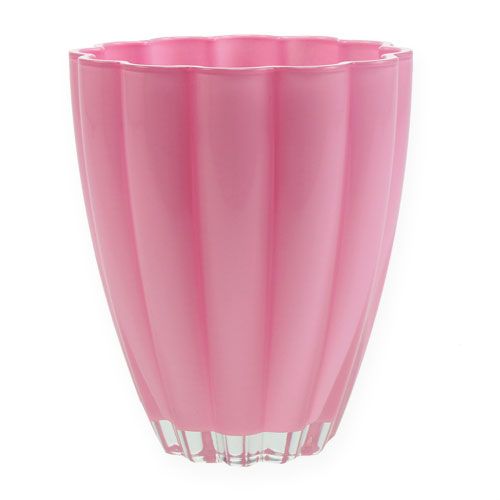 Floristik24 Vase en verre "Bloom" rose Ø14cm H17cm
