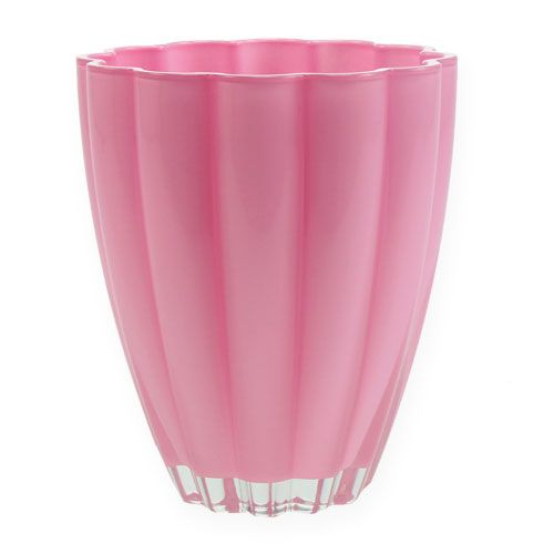 Floristik24 Vase en verre &quot;Bloom&quot; rose Ø14cm H17cm