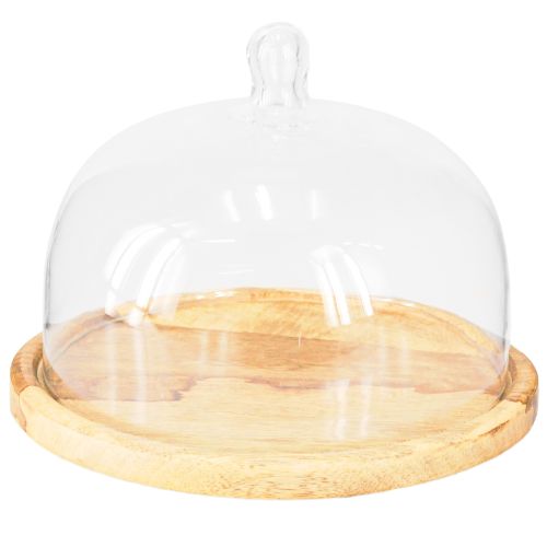 Floristik24 Cloche à fromage en verre avec décoration en plaque de bois Ø22cm H16.5cm