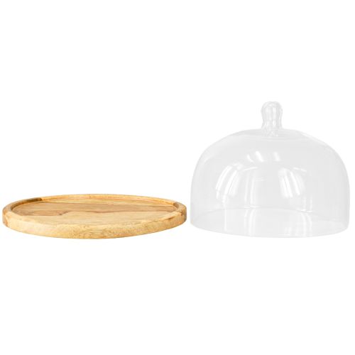 Article Cloche à fromage en verre avec décoration en plaque de bois Ø22cm H16.5cm