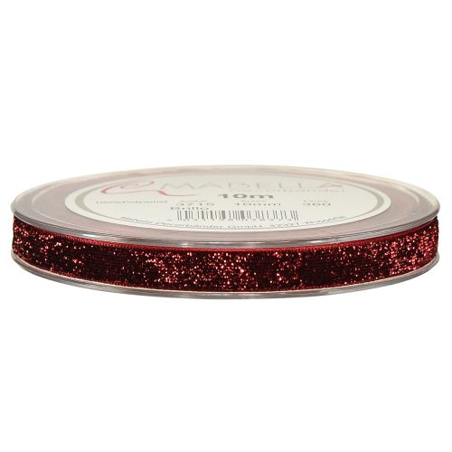 Article Ruban pailleté Ruban de Noël rouge foncé W10mm L10m