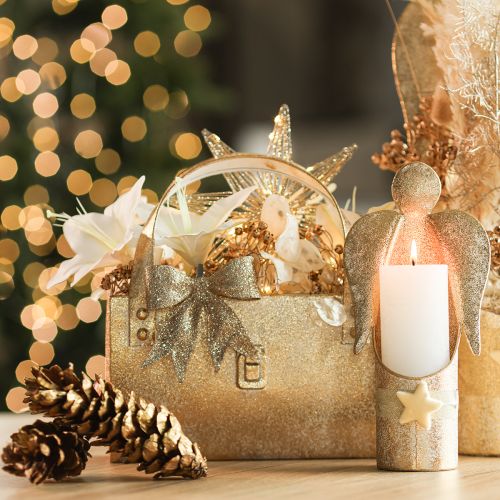 Nœud à paillettes, nœud décoratif, doré avec pince, 11 cm, lot de 4 | Floristik24.be