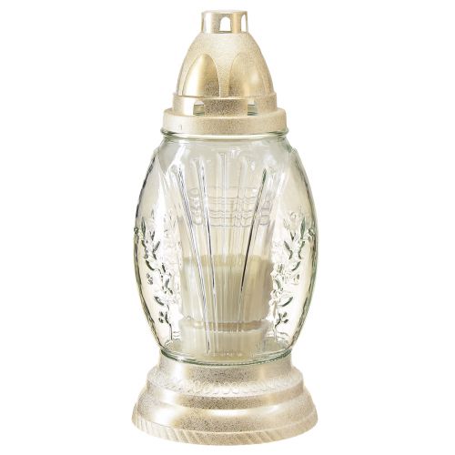 Floristik24 Vase funéraire en verre lanterne funéraire rétro clair blanc doré Ø11cm H26,5cm