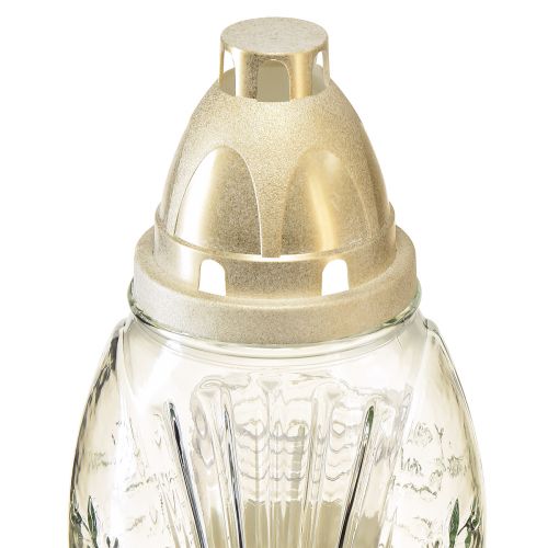 Floristik24 Vase funéraire en verre lanterne funéraire rétro clair blanc doré Ø11cm H26,5cm