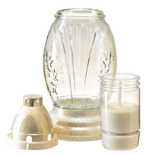 Vase funéraire en verre lanterne funéraire rétro clair blanc doré Ø11cm H26,5cm | Floristik24.be