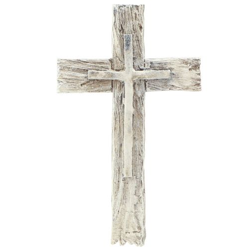 Article Décoration funéraire croix rustique gris blanc polyrésine 12×7cm 6 pcs
