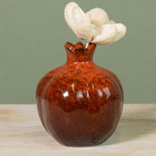 Article Vase décoratif grenade en céramique rouge marron Ø10,5cm H12cm