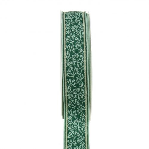 Floristik24 Ruban cadeau jacquard berry bush avec bord fil vert foncé, menthe 25mm L15m