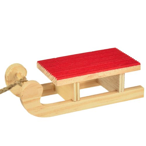 Article Miniature traîneau en bois, rouge-naturel, 4x8,5 cm, lot de 6 - Décoration de Noël